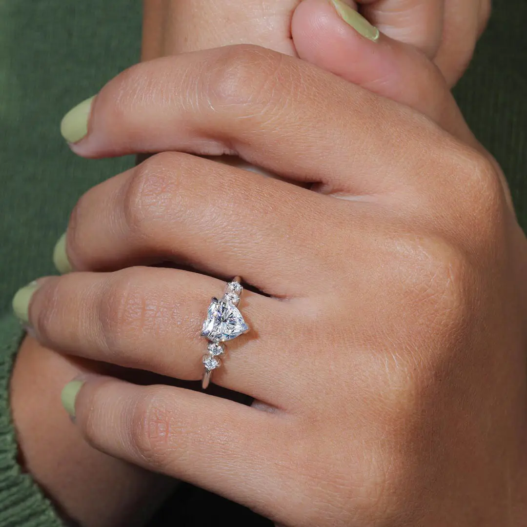 2CT Heart & Round Cut Moissanite Engagement Ring In Sterling Silver