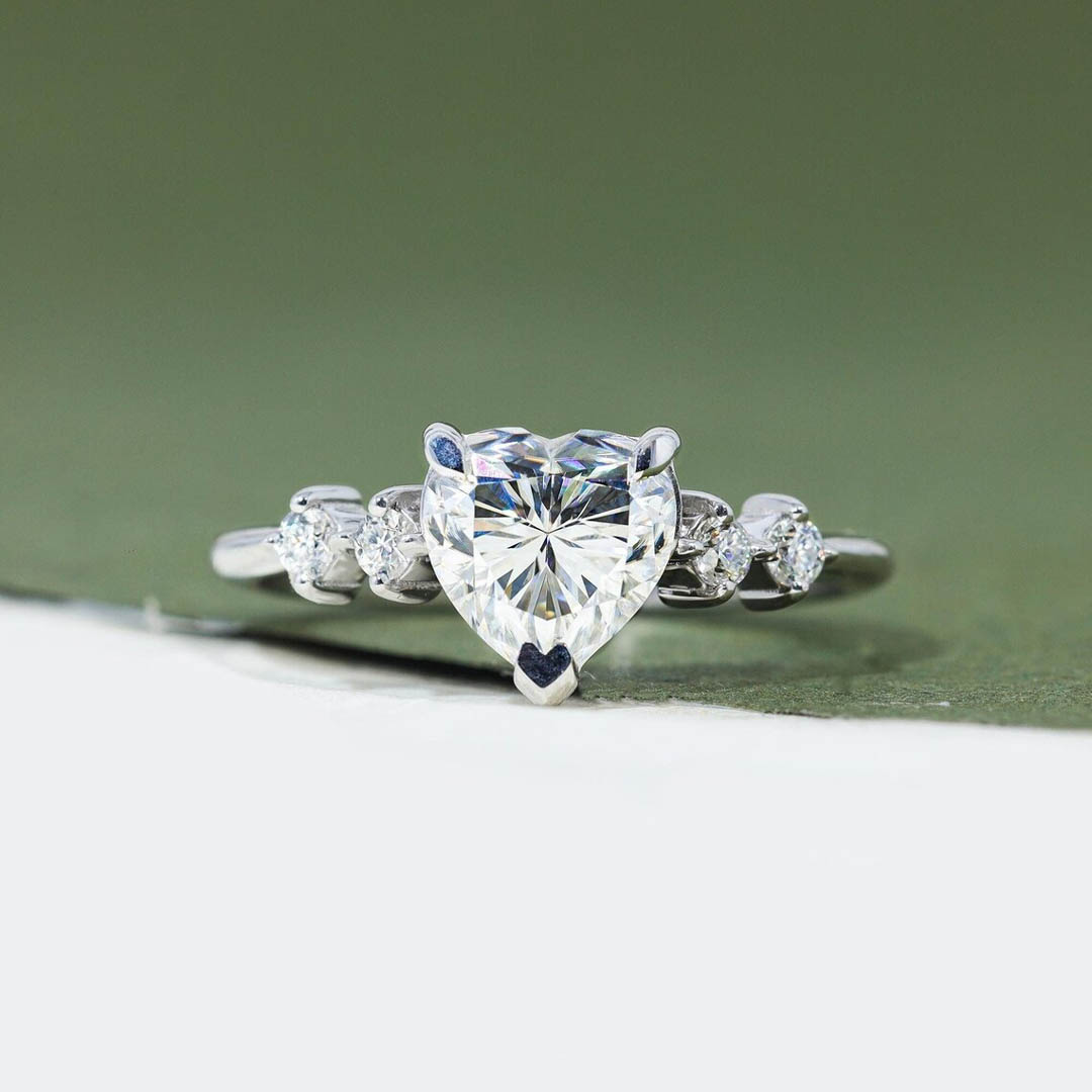 2CT Heart & Round Cut Moissanite Engagement Ring In Sterling Silver