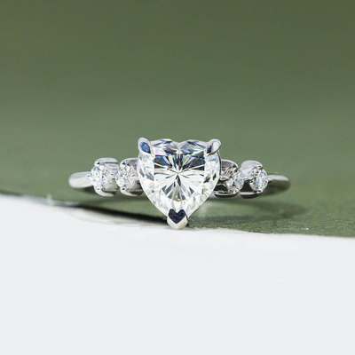 2CT Heart & Round Cut Moissanite Engagement Ring In Sterling Silver