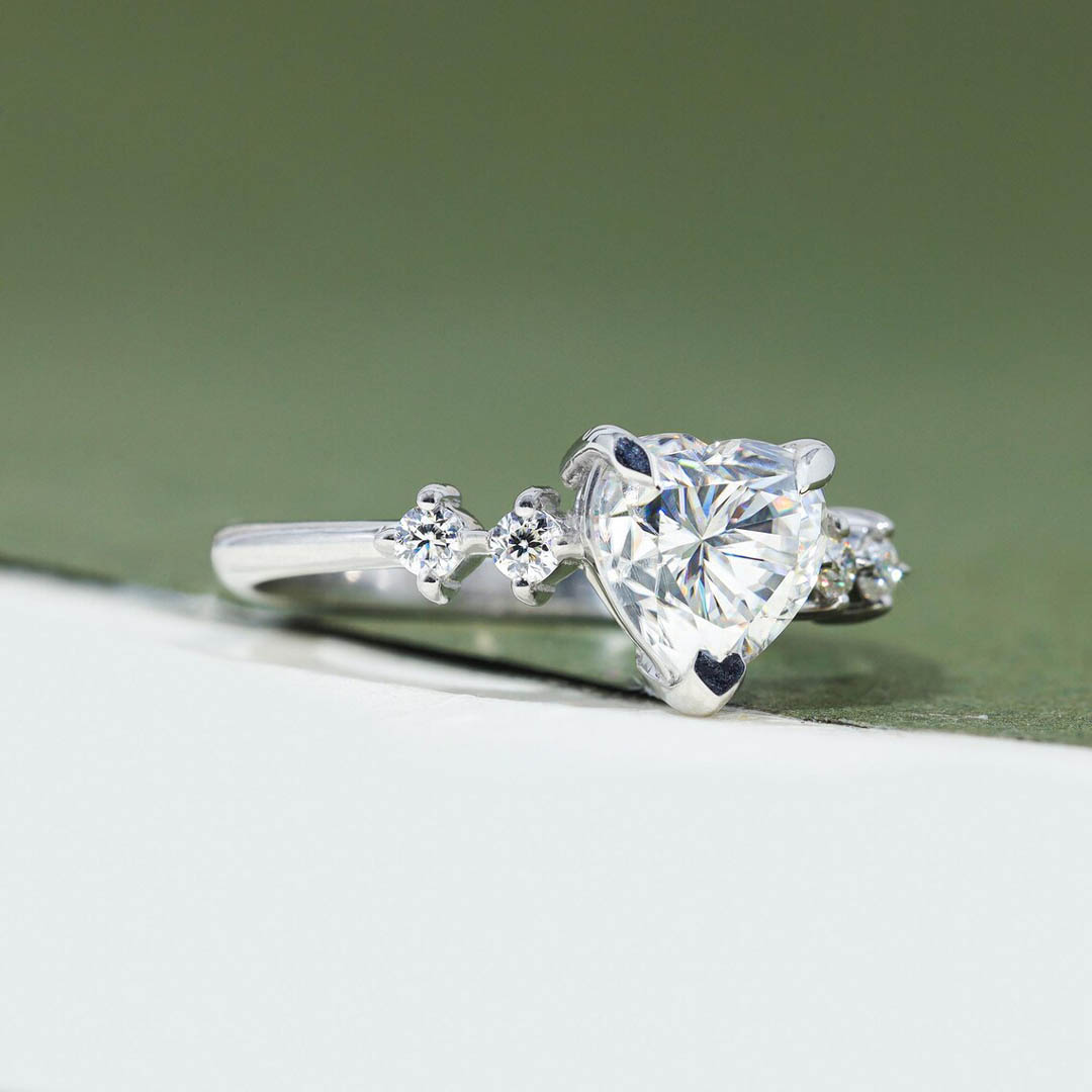 2CT Heart & Round Cut Moissanite Engagement Ring In Sterling Silver