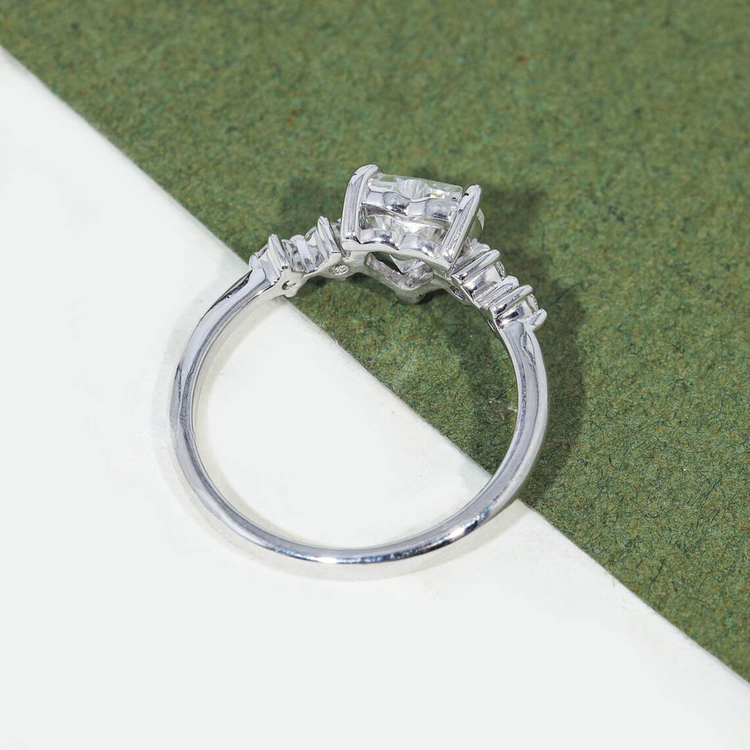 2CT Heart & Round Cut Moissanite Engagement Ring In Sterling Silver