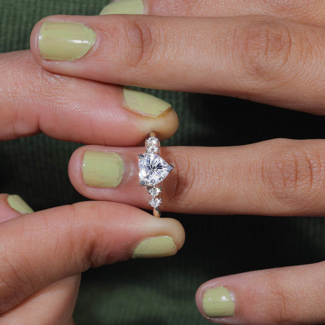 2CT Heart & Round Cut Moissanite Engagement Ring In Sterling Silver