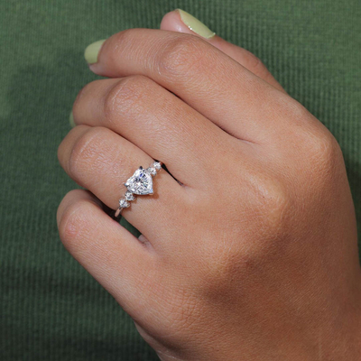 2CT Heart & Round Cut Moissanite Engagement Ring In Sterling Silver