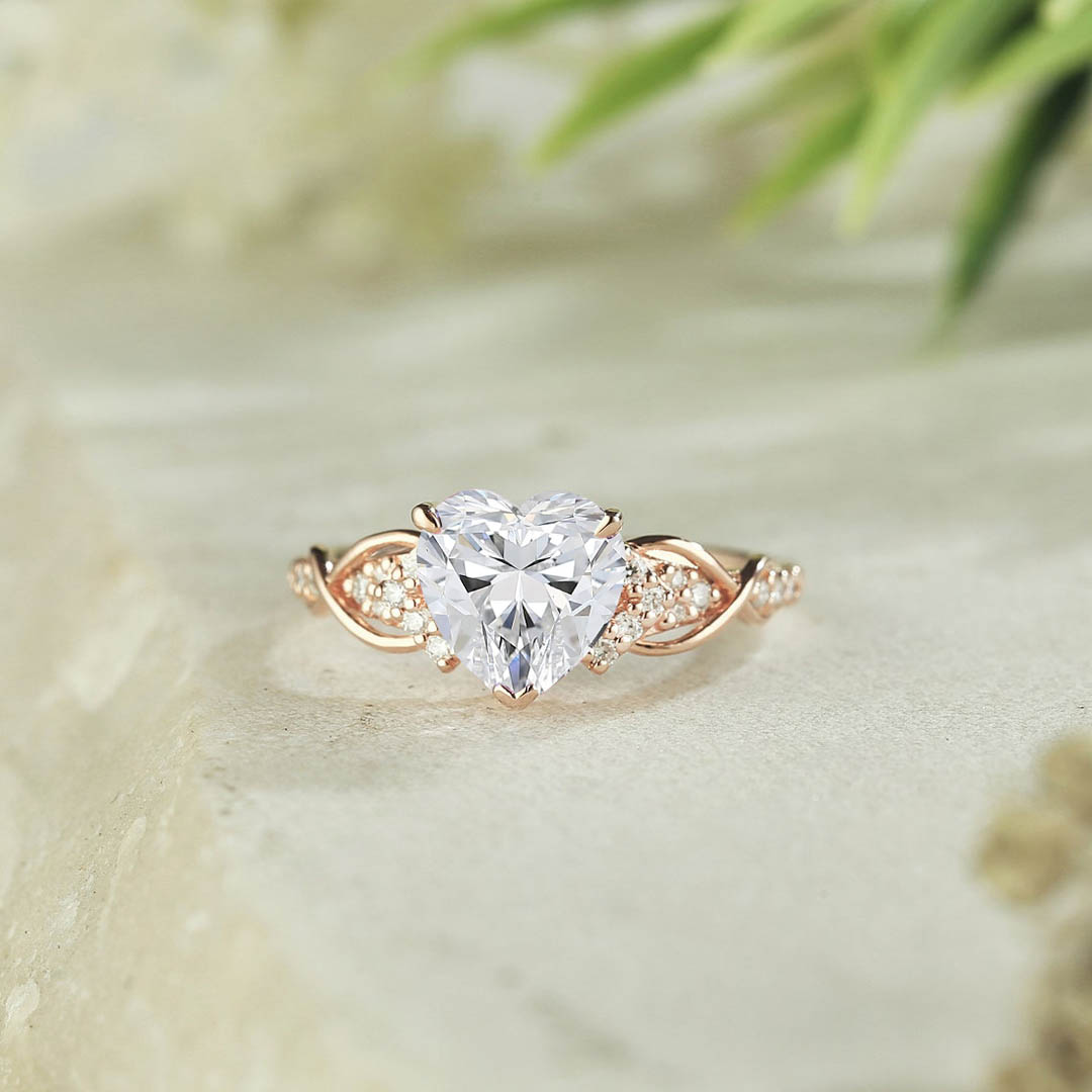 2CT Heart & Round Cut Moissanite Engagement Ring In Sterling Silver