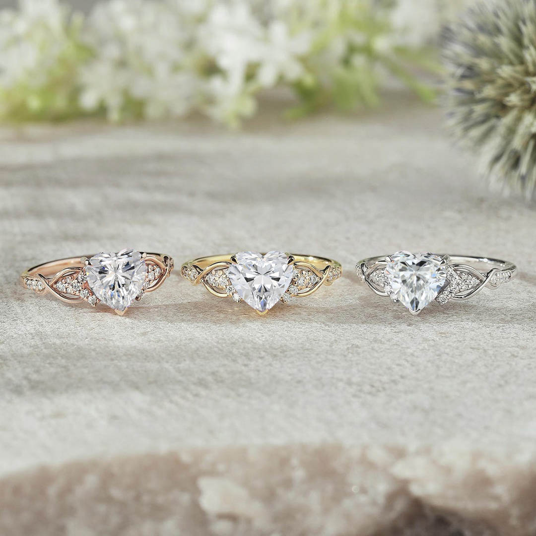 2CT Heart & Round Cut Moissanite Engagement Ring In Sterling Silver