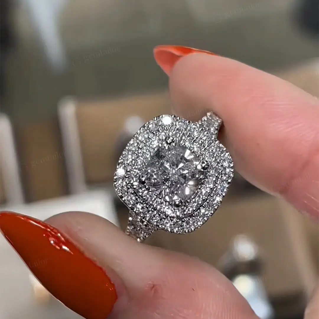 2CT Princess & Round Cut Moissanite Engagement Ring In Sterling Silver