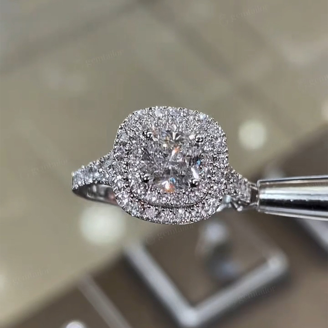 2CT Princess & Round Cut Moissanite Engagement Ring In Sterling Silver