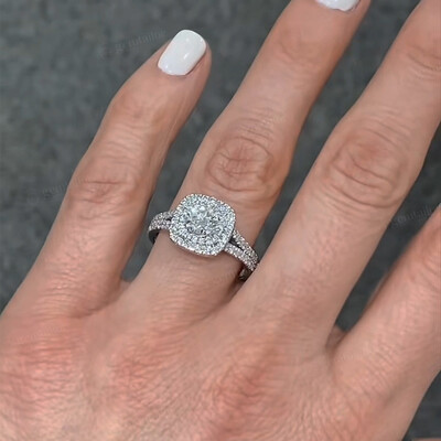 2CT Princess & Round Cut Moissanite Engagement Ring In Sterling Silver