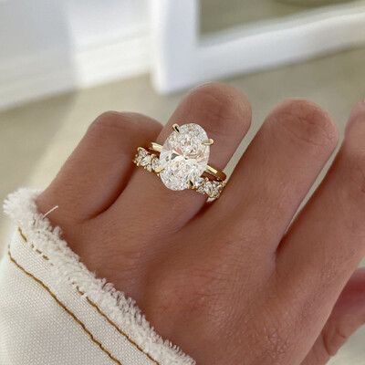 3CT Oval & Marquise Cut Moissanite Engagement Ring Set In Sterling Silver