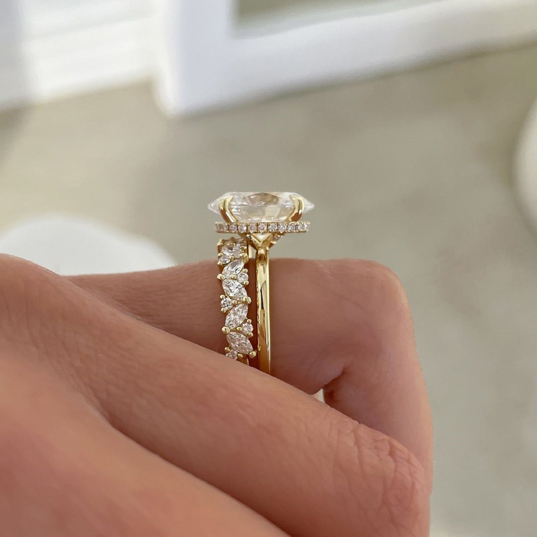 3CT Oval & Marquise Cut Moissanite Engagement Ring Set In Sterling Silver