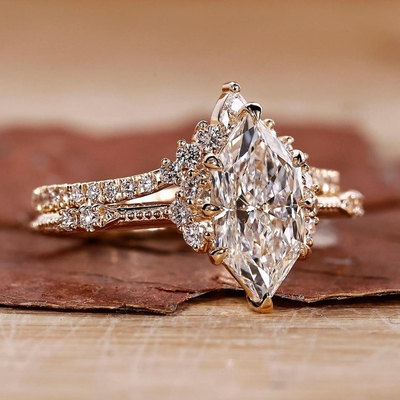 2CT Dutch Marquise Cut Moissanite Center Stone Engagement Ring Set In Sterling Silver