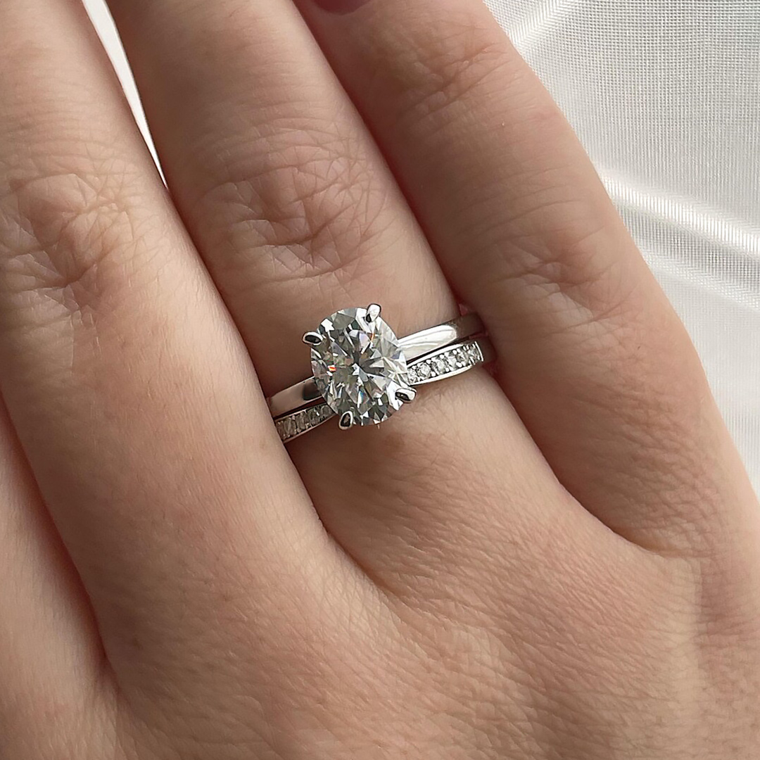2CT Oval & Round Cut Moissanite Engagement Ring Sets In Sterling Silver