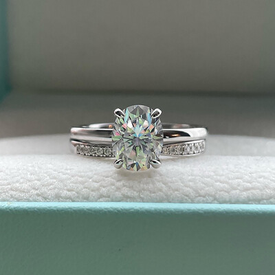 2CT Oval & Round Cut Moissanite Engagement Ring Sets In Sterling Silver