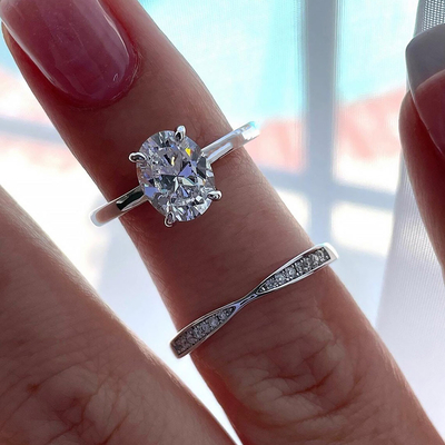 2CT Oval & Round Cut Moissanite Engagement Ring Sets In Sterling Silver