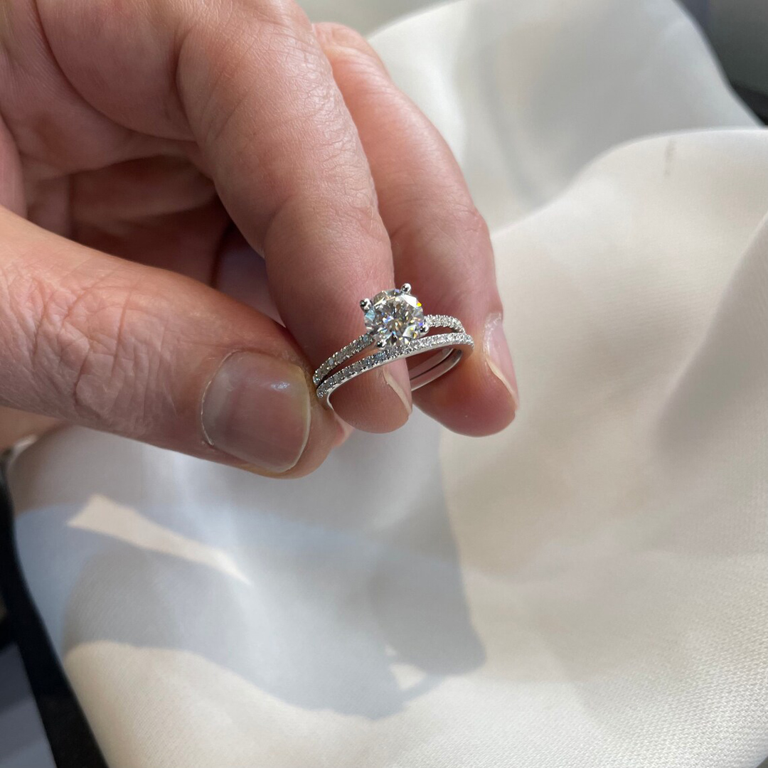 2CT Round Cut Moissanite Engagement Ring Set In Sterling Silver
