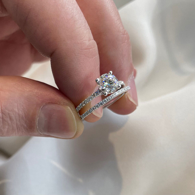 2CT Round Cut Moissanite Engagement Ring Set In Sterling Silver