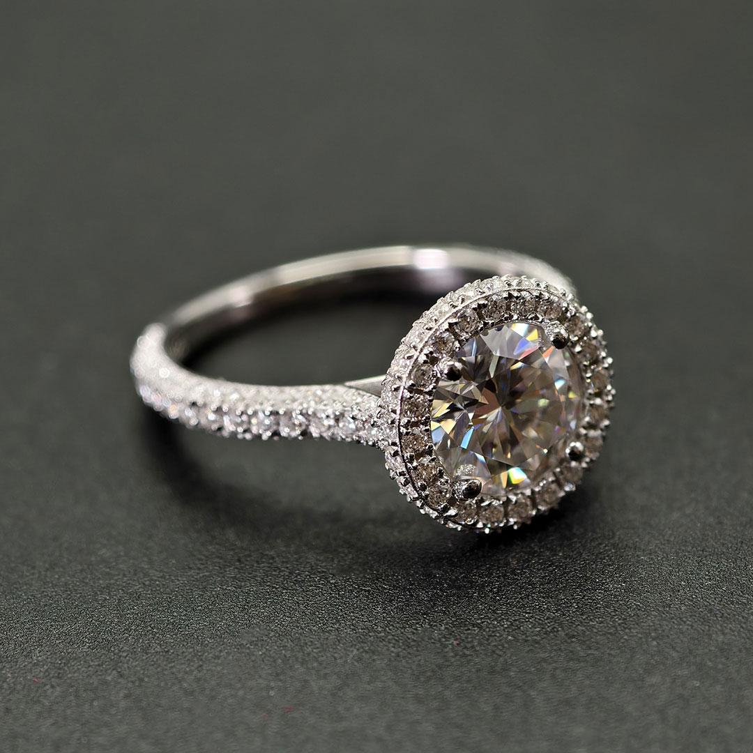 2CT Round Cut Moissanite Halo Engagement Ring With Paved Setting In Sterling Silver