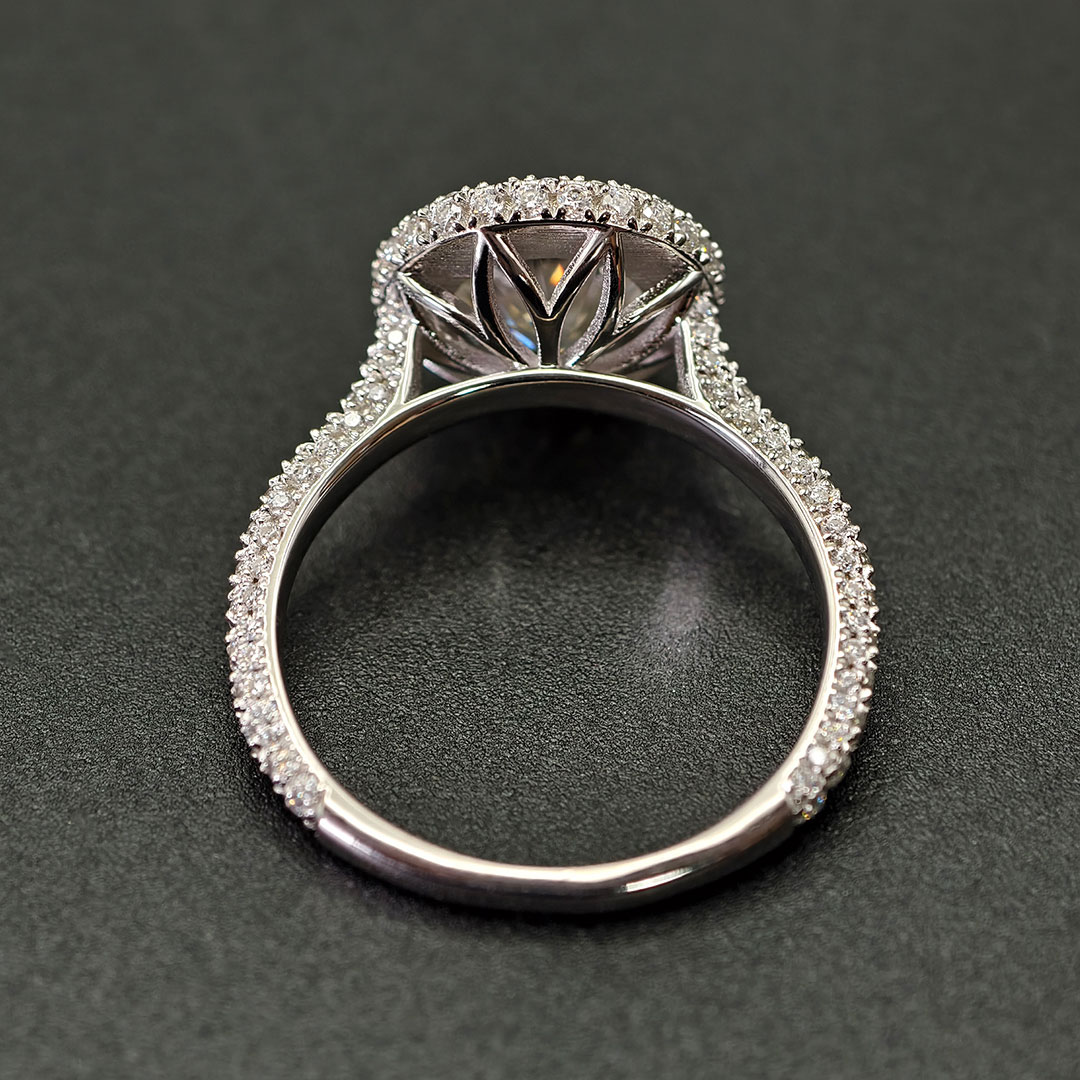 2CT Round Cut Moissanite Halo Engagement Ring With Paved Setting In Sterling Silver