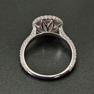 2CT Round Cut Moissanite Halo Engagement Ring With Paved Setting In Sterling Silver