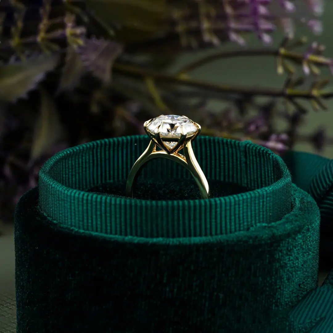 2CT Round Moissanite Cathedral Solitaire Engagement Ring With Six-Prong Setting In Sterling Silver