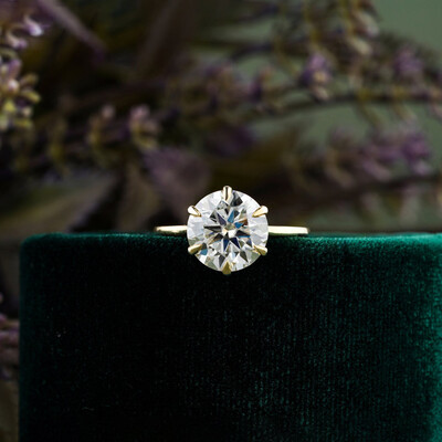 2CT Round Moissanite Cathedral Solitaire Engagement Ring With Six-Prong Setting In Sterling Silver