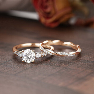 2CT Round & Marquise Cut Moissanite Engagement Ring Set In Sterling Silver