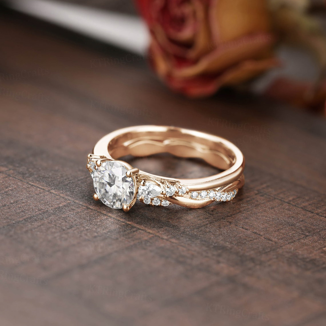 2CT Round & Marquise Cut Moissanite Engagement Ring Set In Sterling Silver