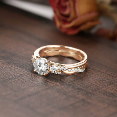 2CT Round & Marquise Cut Moissanite Engagement Ring Set In Sterling Silver