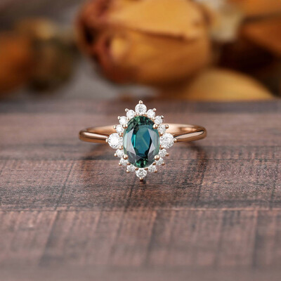 2CT Green Oval & Round Cut Moissanite Engagement Ring In Sterling Silver
