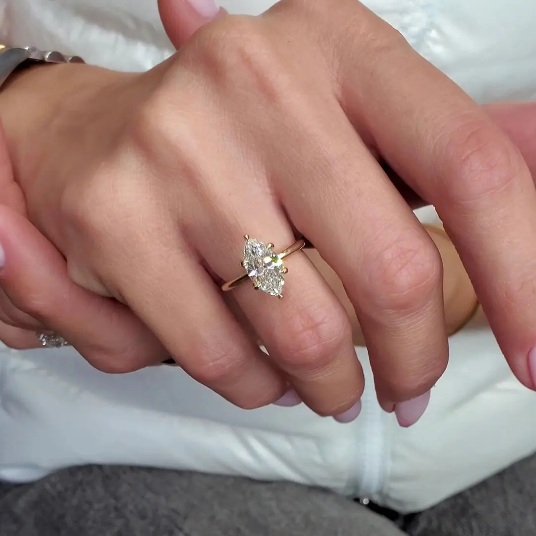 2CT Marquise & Round Cut Moissanite Engagement Ring In Sterling Silver