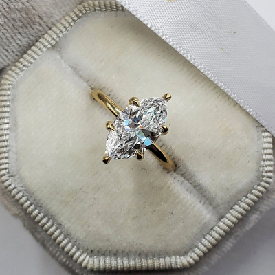 2CT Marquise & Round Cut Moissanite Engagement Ring In Sterling Silver