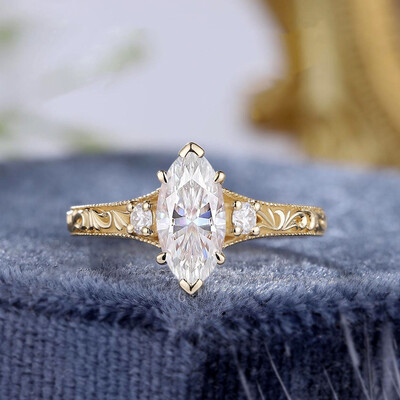 2CT Marquise & Round Cut Moissanite Engagement Ring In Sterling Silver