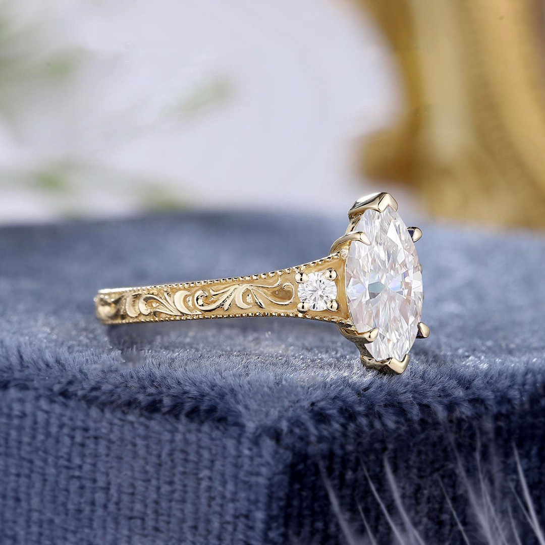 2CT Marquise & Round Cut Moissanite Engagement Ring In Sterling Silver