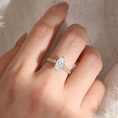 2CT Marquise & Round Cut Moissanite Engagement Ring In Sterling Silver