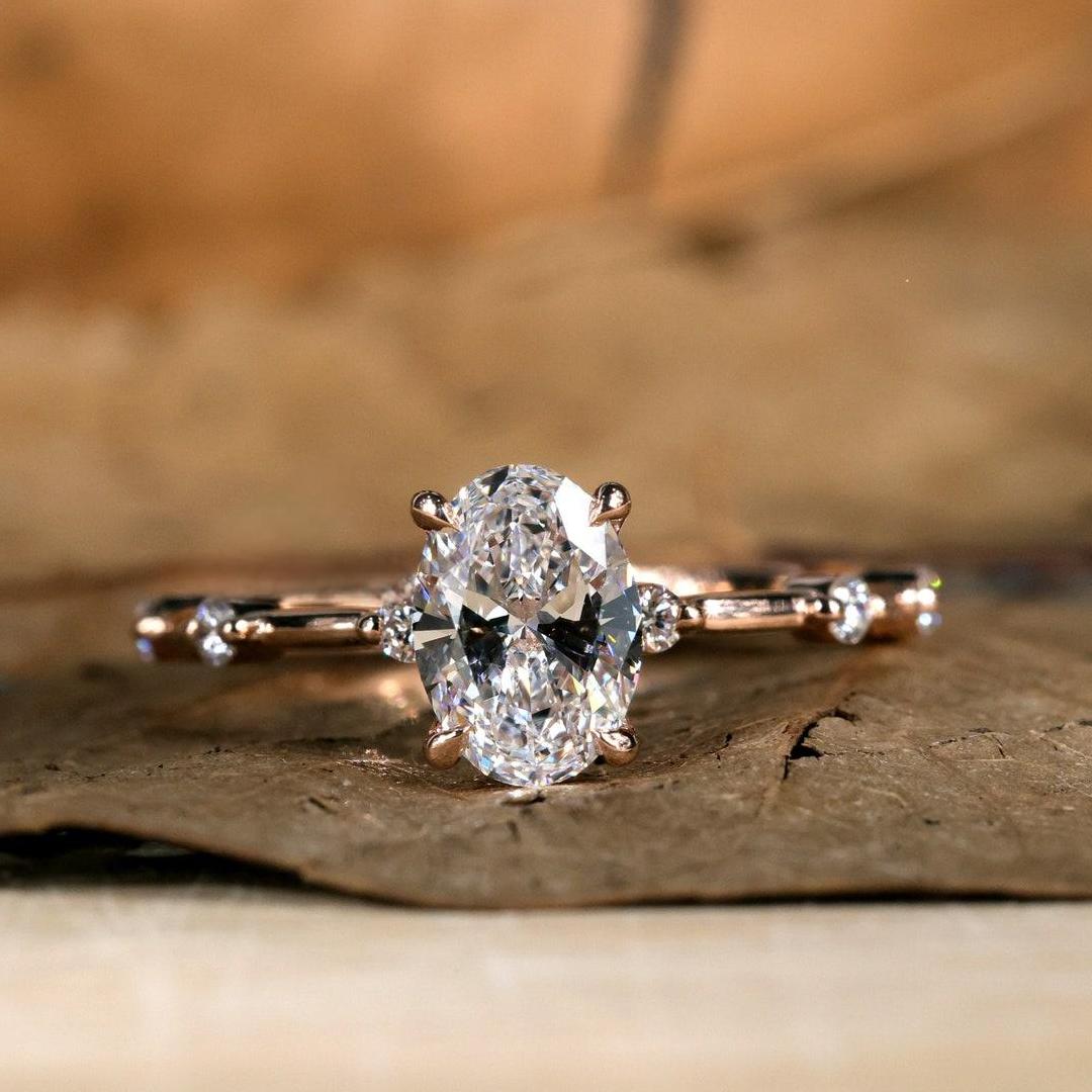 2 CT Oval Cut Colorless Moissanite Engagement Ring In Sterling Silver