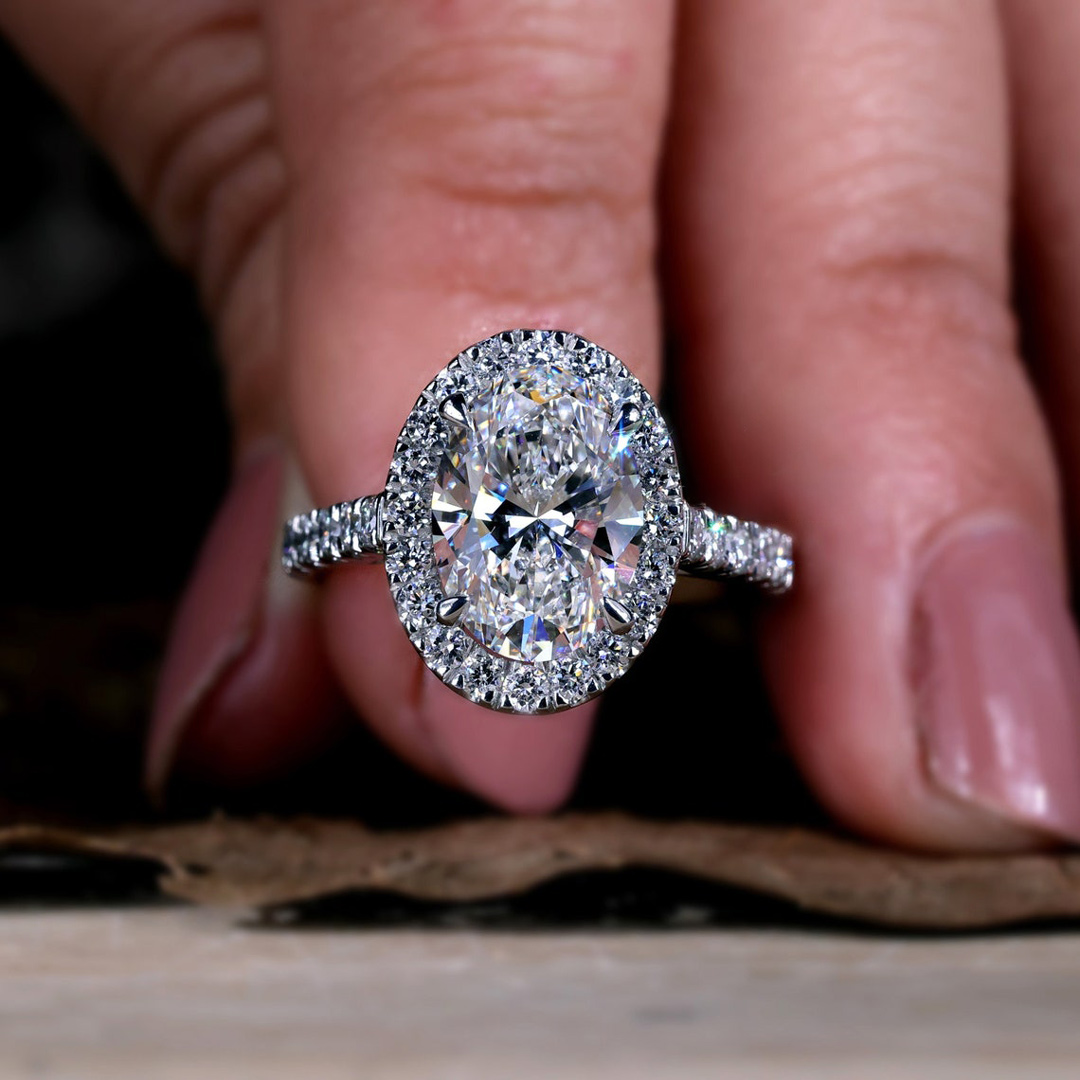 2.5CT Oval & Round Cut Moissanite Engagement Ring In Sterling Silver
