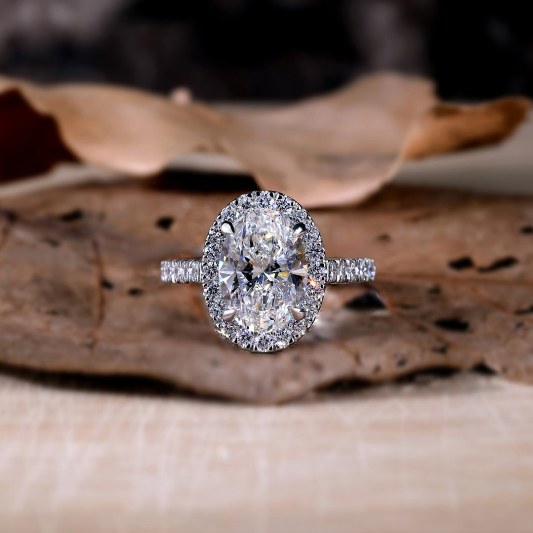 2.5CT Oval & Round Cut Moissanite Engagement Ring In Sterling Silver