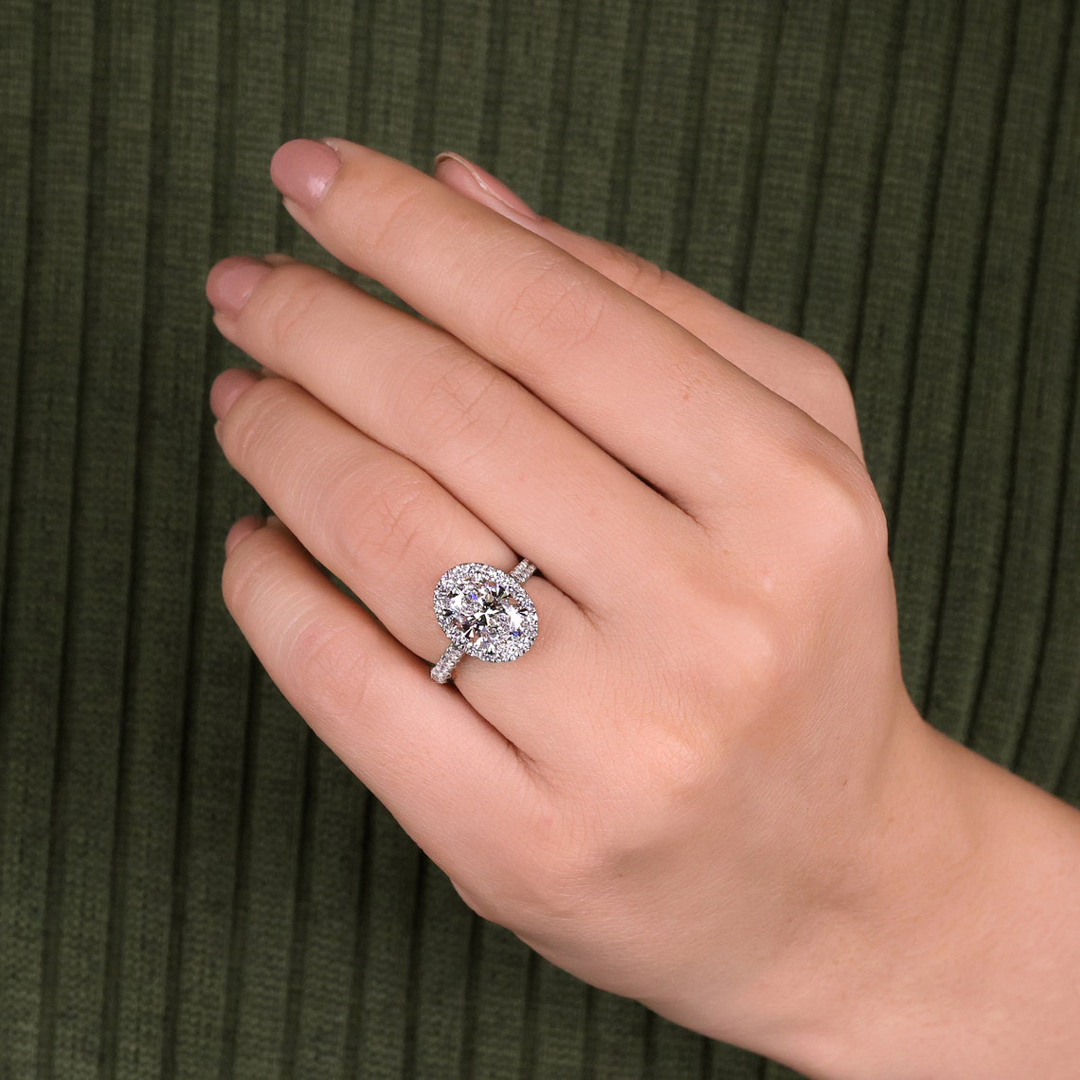 2.5CT Oval & Round Cut Moissanite Engagement Ring In Sterling Silver