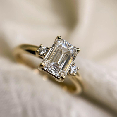 2CT Emerald & Round Cut Moissanite Engagement Ring In Sterling Silver
