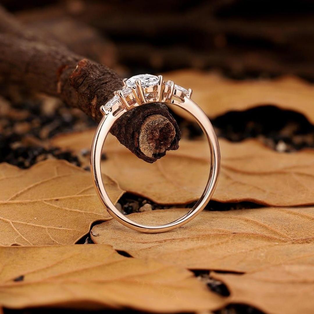 0.55CT Oval & Round Cut Moissanite Engagement Ring In Sterling Silver