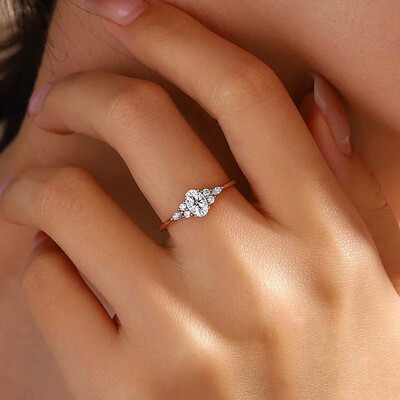 0.55CT Oval & Round Cut Moissanite Engagement Ring In Sterling Silver