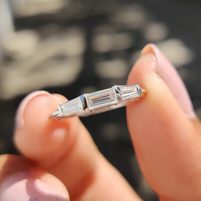 1CT Baguette & Tapered Baguette Colorless Moissanite Three Stone Wedding Band In Sterling Silver
