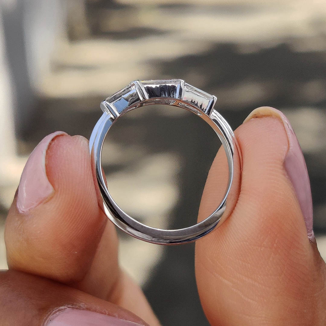 1CT Baguette & Tapered Baguette Colorless Moissanite Three Stone Wedding Band In Sterling Silver