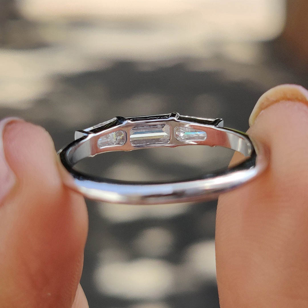1CT Baguette & Tapered Baguette Colorless Moissanite Three Stone Wedding Band In Sterling Silver