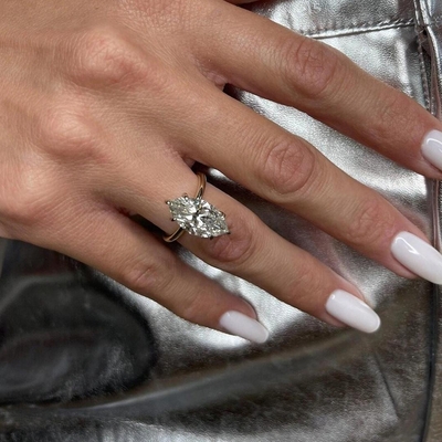 4CT Marquise Cut Moissanite 6 Prong Hidden Halo Engagement Ring In Sterling Silver