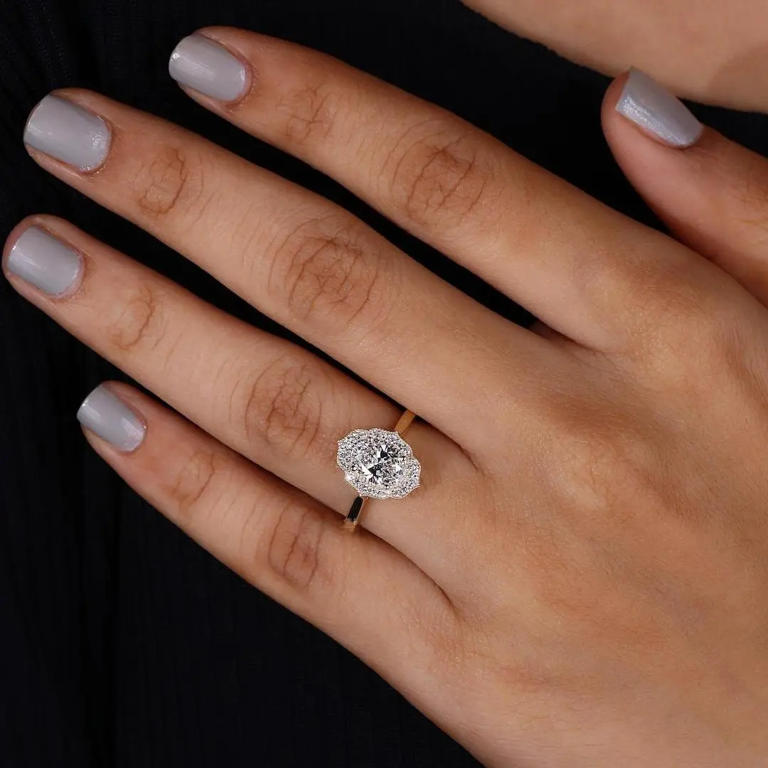 2CT Oval Cut Halo Engagement Ring In Sterling Silver