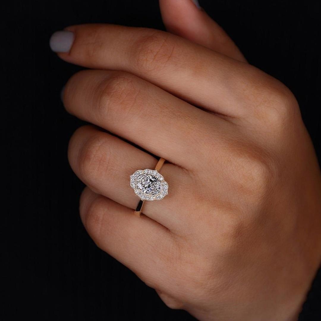 2CT Oval Cut Halo Engagement Ring In Sterling Silver