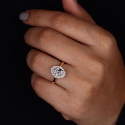 2CT Oval Cut Halo Engagement Ring In Sterling Silver