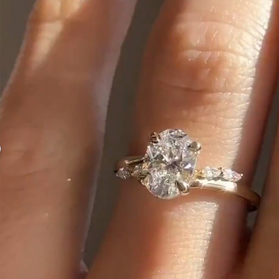 2CT Oval & Marquise Cut Moissanite Engagement Ring In Sterling Silver