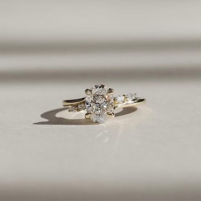 2CT Oval & Marquise Cut Moissanite Engagement Ring In Sterling Silver
